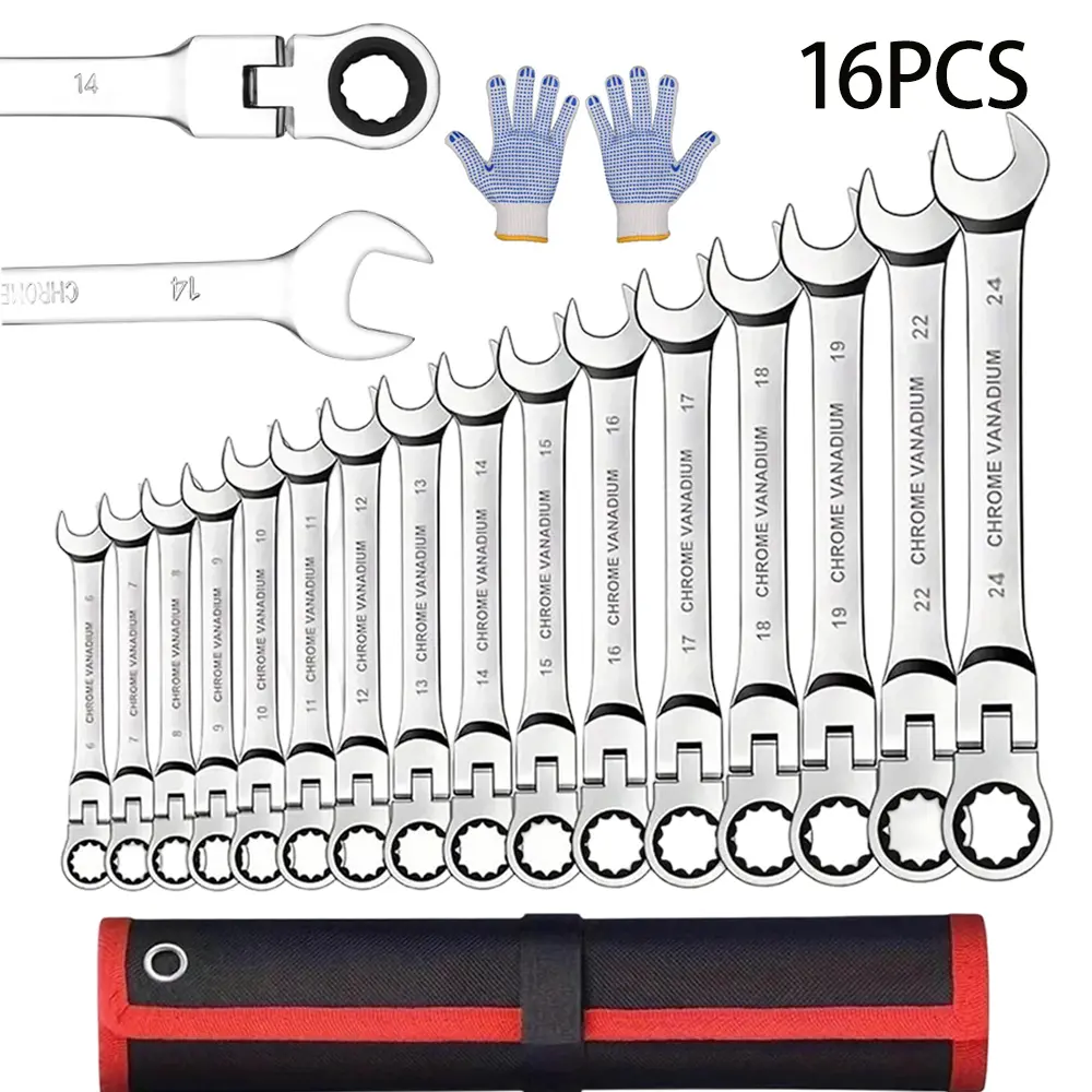 8/16-Piece Ratchet Wrench Set, Metric Wrench Set, CR-V Steel 6-24mm Wrench, 72-Teeth Combination wrench set, Professional Chrome Vanadium Steel Ratchet Wrench, Combination Ended Span Kit, Spanner for Motorcycle/Car/Mechanical Etc