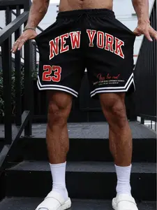 Vintage New York Graphic Mesh Shorts for Men - Retro 23 Basketball Streetwear, Loose Fit Breathable Gym Shorts with Drawstring, Athletic Wear Shorts, Aesthetic Summer Outfits for Street Style & Daily Casual, Streetwear Sports Shorts