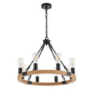 iTni Farmhouse Wood Wagon Wheel Chandelier, Bulbs Not Included