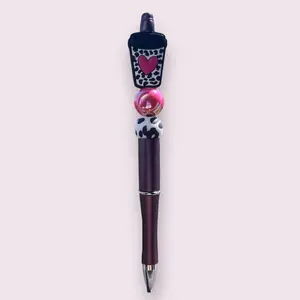 “Coffee cow print” beaded pen