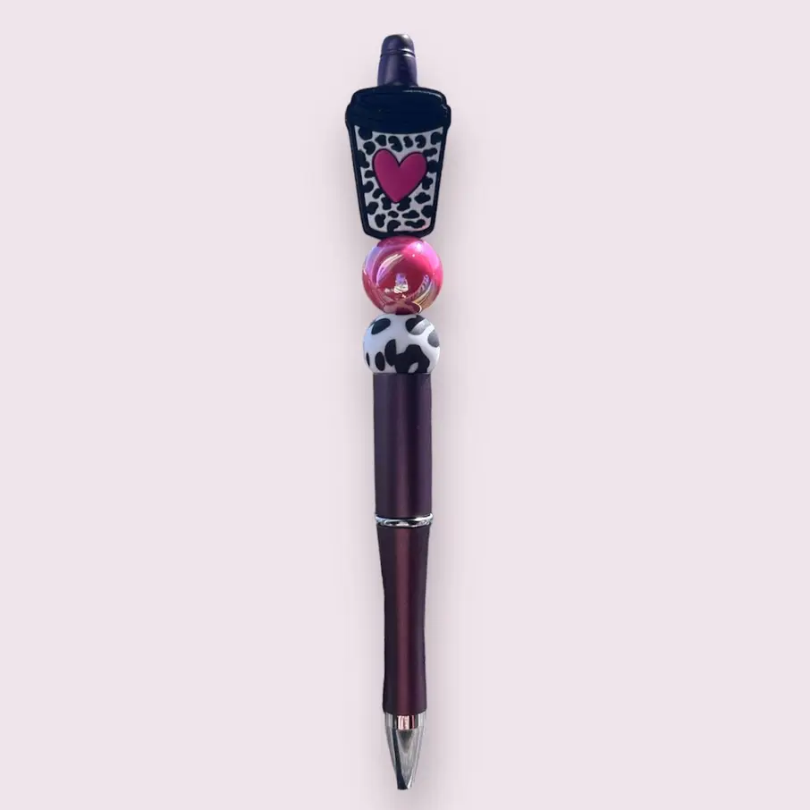 “Coffee cow print” beaded pen