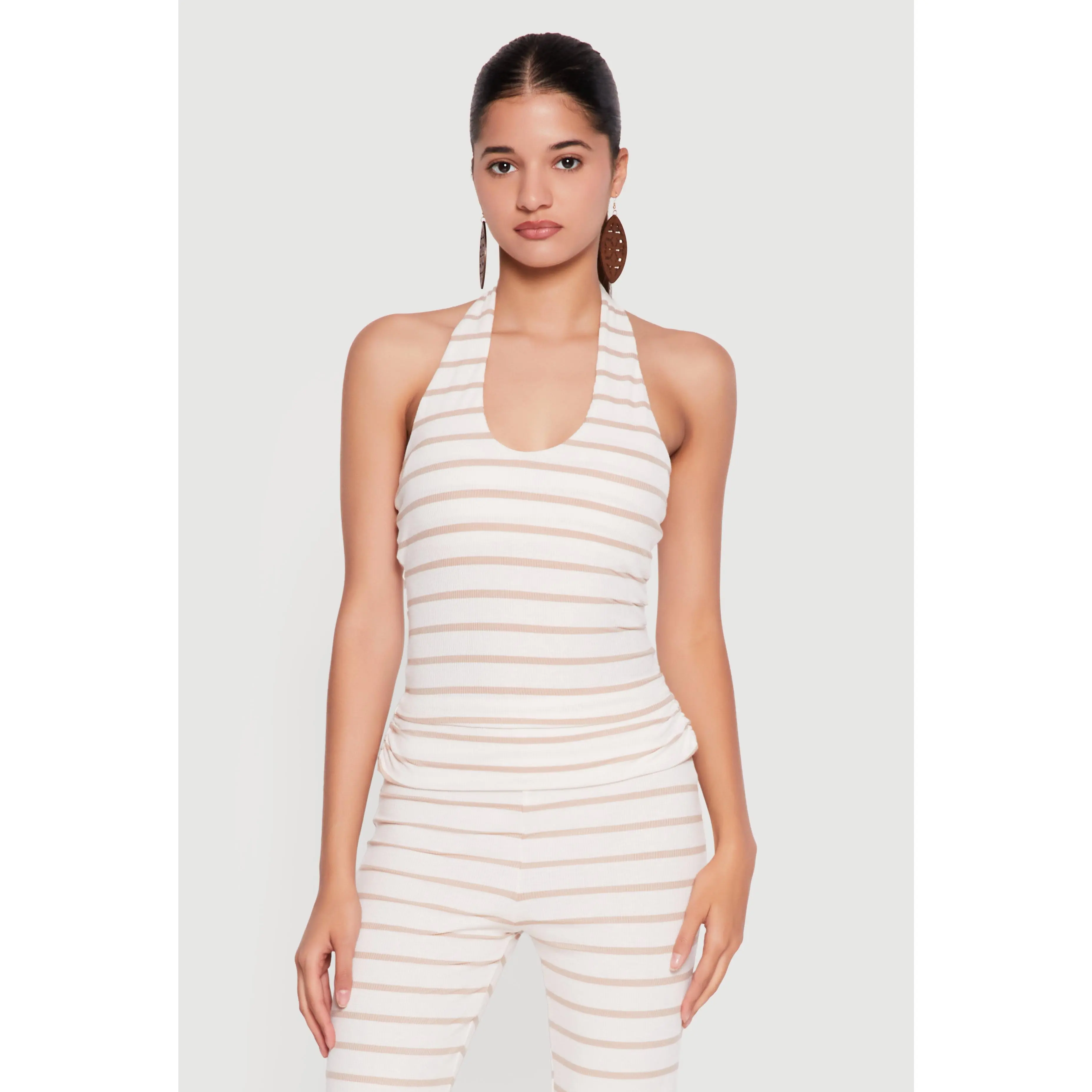Striped Ribbed Knit Halter Top