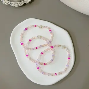 Personalized Bead Bracelet, Customize Initials, Initial Bracelet with Small Crystal Beads, Pink Beads, Gift for Her, Birthday Gift