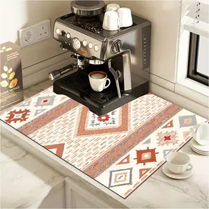 1 pc Geometric Pattern Coffee Mat - Quick-Drying, Multi-Functional Kitchen Decorative Placemat and Dining Home Mat, Perfect for Espresso Machines and Valentine's Day Decoration, Coffee Bar Accessories