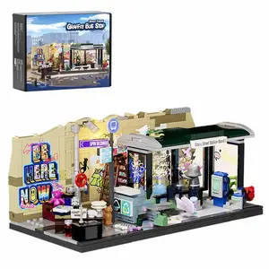 Graffiti Bus Stop Building Blocks, Street Fusion City Town Bus Stop, Modular Building Blocks, Creative Blocks Building Toy for Teenager