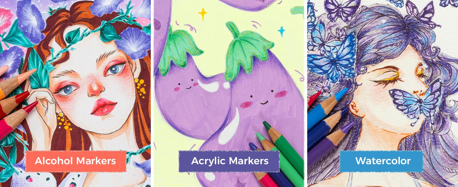 Ohuhu Professional ColoredPencils 72-color Oil-based for Coloring Portrait Sketching Landscape DurableSoftCore for Artist Adult Beginners HalawaSeries