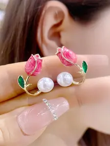Tulip Flower Design Earrings, Fashion High-End Style Ear Studs, Elegant Jewelry for Women, Trendy Accessory for Daily Wear, Versatile Earrings