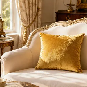 Vintage Gold Velvet Pillow Cover, French Retro Style Cushion Case, Soft Glossy Velvet Texture, Sofa/boutique/showroom Decor, Sofa Cushion Decorations, All Seasons