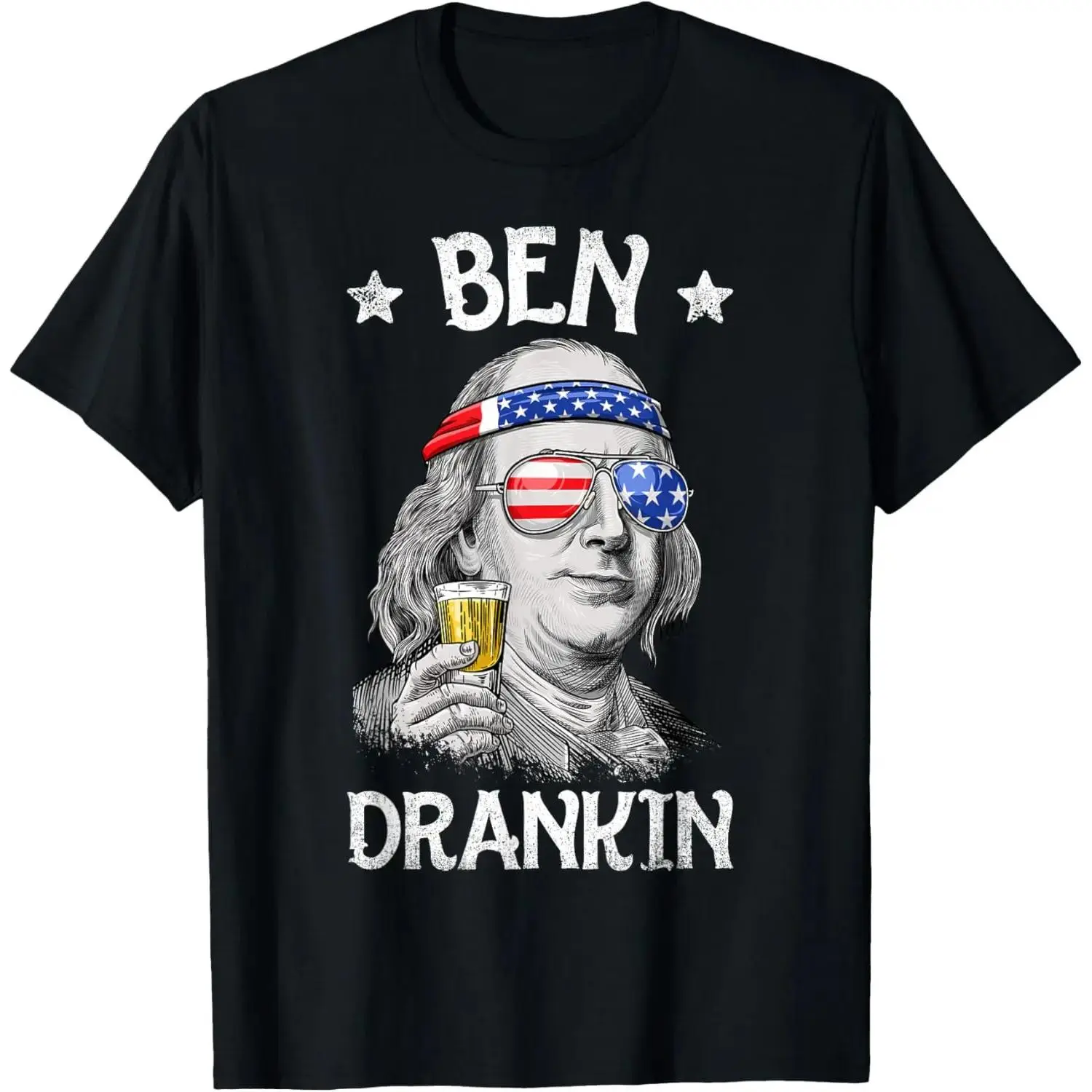 Ben Drankin 4th of July Benjamin Franklin Soft Fabric Short-Sleeve T-Shirt - Unisex Sports Top for USA Flag Enthusiasts, No Irritation Design