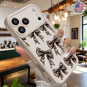 Trendy Leopard Bow Pattern Aesthetic Case for iPhone 17 16 15 14 Pro Max 13 12 11 XR XS Plus Air Slim Lightweight Shockproof Anti Drop Protective Durable TPU Cover