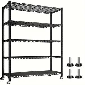 New 76''H Wire Shelving Loads 2100LBS, 5 Tier Metal Shelving with Adjustable Storage Shelves 36''W Garage Shelving Heavy Duty with Wheels Metal Shelves for Storage Rack, 76''HX36''WX16'' Organiser