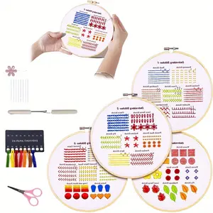 4pcs Embroidery Kit with Floral Pattern And Instructions Hoops Floss Threads Needles, Cross Stitch Kits Embroidery Starter Kit Hand