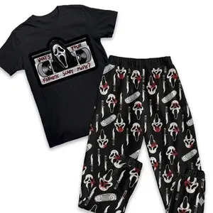 What's Your Favorite Scary Movie Halloween Pajamas Set Character Horror Movie Pajamas Set Ghostface Pajamas For Adult And Kids Summer Cotton-like Fabric 3D T-Shirt And Cotton-blend Sweatpants
