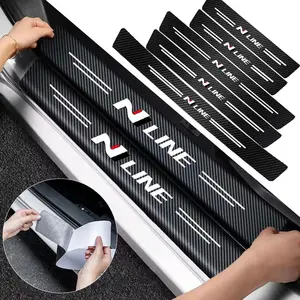 For Hyundai NLine Car Door Threshold Carbon Fiber Door Sill Protection Strip Scuff Plate Decorative Sticker Badge Accessories