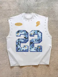 Men's Casual Vest with Blue Camo Print, Comfortable Fabric, Regular Fit, Fashion Versatile, Gym Workout, Park Walk