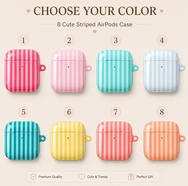 [Pastel Preppy Style] Pastel Striped AirPods Case for AirPods Pro 3/2/1 & AirPods 4/3/2/1, Candy Stripe Soft TPU Shockproof Protective Cover, Cute Minimalist Aesthetic, Wireless Charging Compatible, Gift for Her