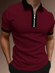 Men's Slim Fit Quarter Zip Vest, Textured Knit Short Sleeve Business Top, Solid Zipper Polo, Stylish and Comfortable, Perfect for Professional Settings