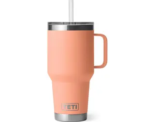 YETI Rambler 42 oz Tumbler with Handle and Straw Lid, Travel Mug Water Tumbler, Vacuum Insulated Cup with Handle, Stainless Steel, Lowcountry Peach