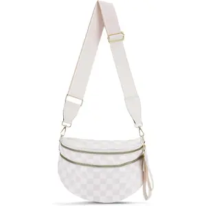 Checkered Crossbody Bum Bags for Women Nylon Checkered Purse Fanny Packs Sling   Bag with Adjustable Strap