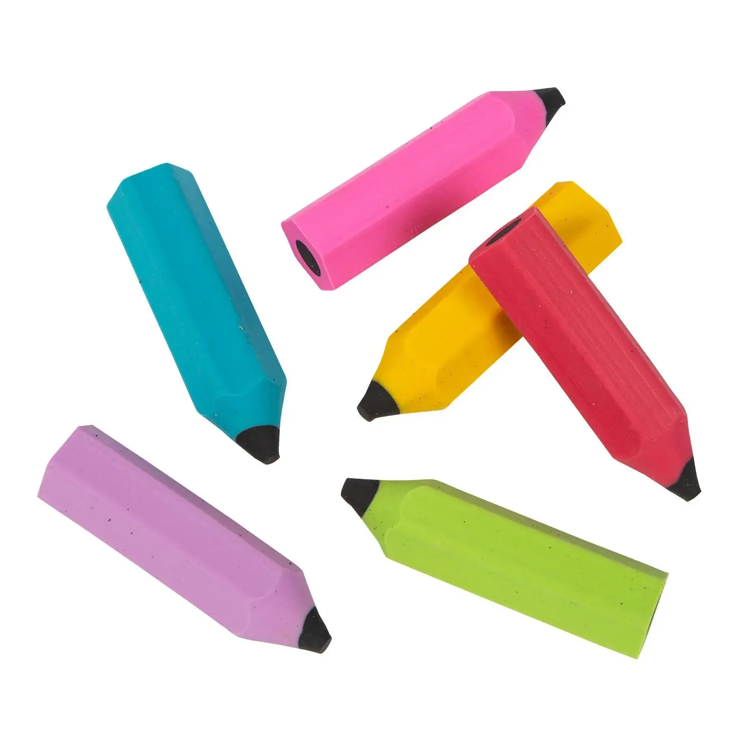 Pencil-Shaped Rubber Erasers, 2.5" Bright Colors Bulk 48-Piece Set for Arts & Crafts, Educational Toys, Office Accessories
