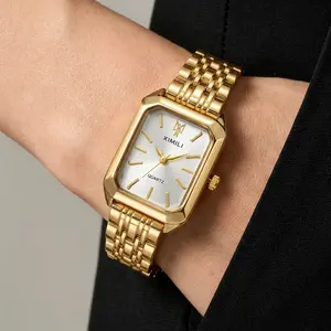 Luxury Ladies Fashion Quartz Watch Simple Scale Square Quality Gold Plated Women Watches Business, Gift box  & gift for her