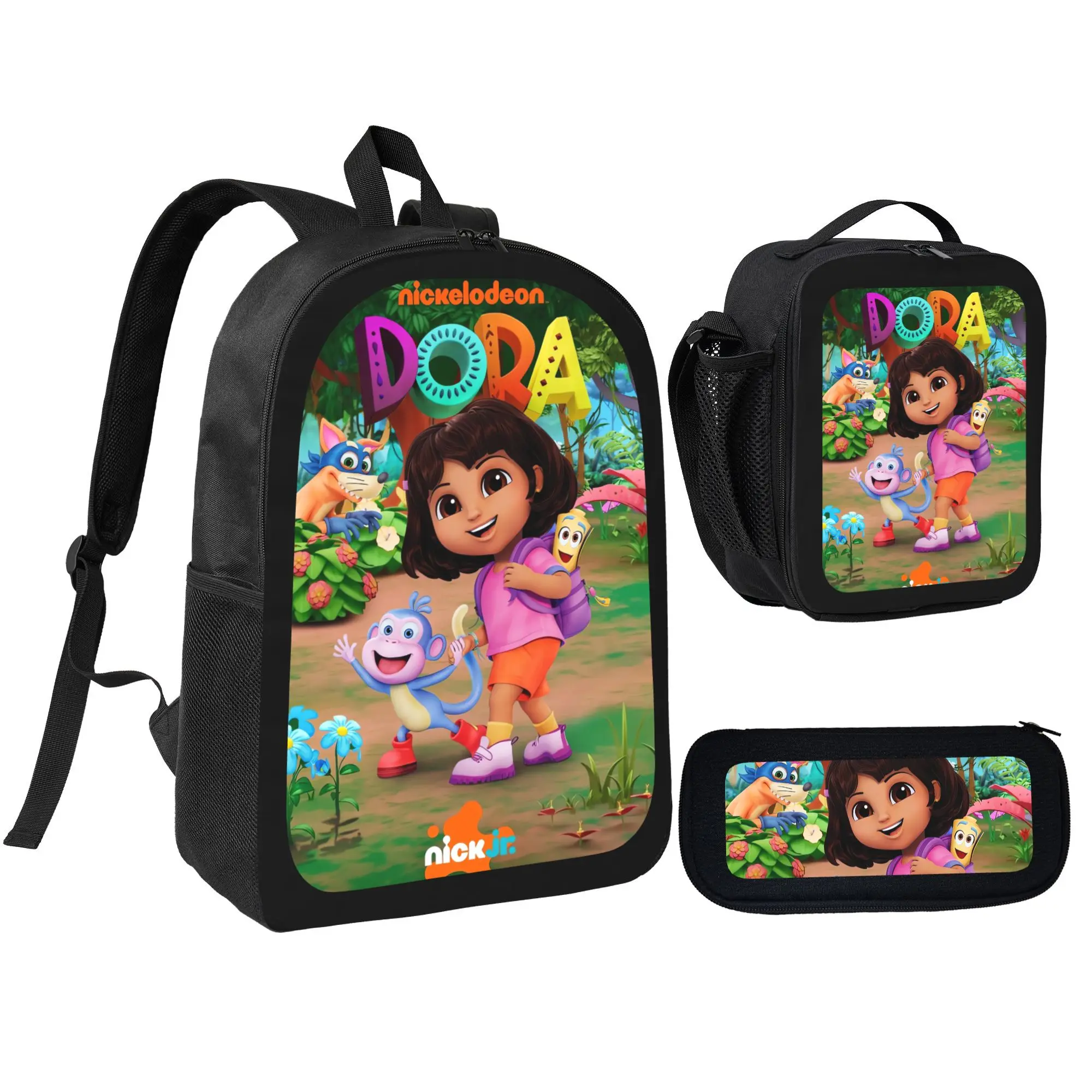 Do-ra Inspired 3-Piece Backpack Collection - Matching School Backpack, Pencil Case & Lunch Bag - Polyester Construction, Lightweight for Everyday Adventure