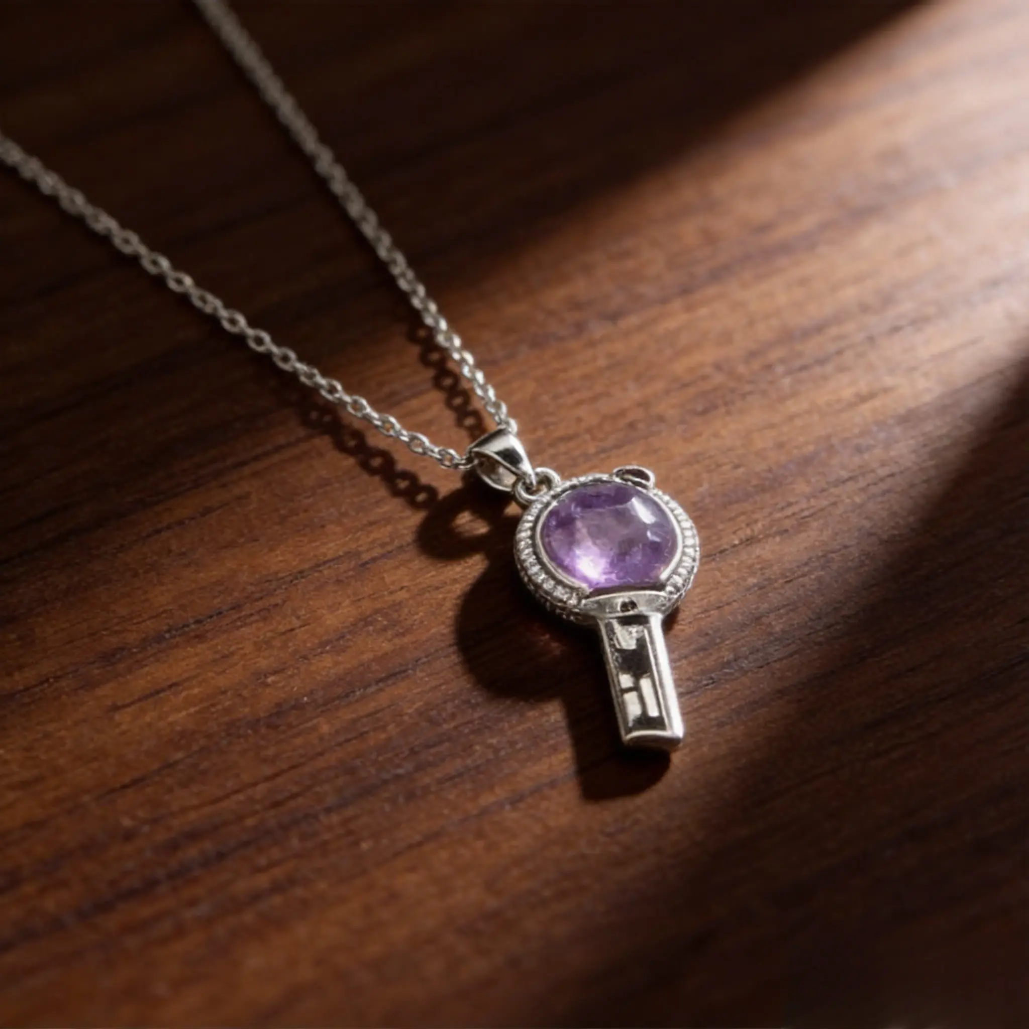 Unisex Alloy Metal Light Stick Pendant Necklace - Elegant Silver-Tone Pave, Purple Crystal Stones, Cubic Zirconia Inlay, Long Chain, Concert Wear Jewelry for Birthdays, Adults, Daily Wear, Concerts