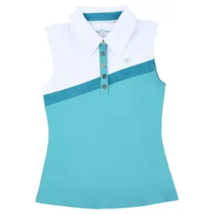 Ashley Herrera Women's White & Teal Active Polo - Golf Tennis & Pickleball Luxury Performance Sleeveless Breathable Fabric UV Protection