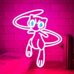 Anime Mewtwo LED Neon Sign, Led Neon Lights, anime decoration, suitable for game rooms, men's spaces, children's and teenagers' bedrooms, USB dimmable night light wall lamp.