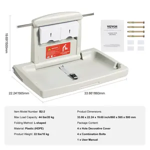 VEVOR Wall-Mounted Baby Changing Station, Horizontal Foldable Diaper Change Table with Safety Straps and Hanging Rods, Use in Commercial Bathrooms, Daycare Centers for Newborns Infant