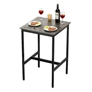 summervibes Heavy Duty High Top Bar Table - 24x24 in Sturdy Metal Frame Pub Table, 36 in Height, Small Kitchen Dining/Cocktail Coffee Counter Desk, Easy Setup, Rustic Brown and Black, for Living Room Party, Heavy Duty Table