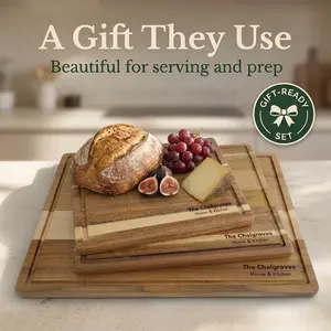The Chalgroves 3-Piece FSC-Certified Indonesian Mangium Acacia Wood Cutting Board Set for Kitchen, 0.8" Thick Modern Chopping Boards with Juice Grooves, Warp-Resistant & Knife-Friendly, Ideal for Knives, Includes Oil