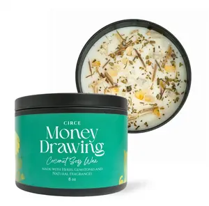 Circe Boutique Money Drawing Prosperity Candle 8 oz | Citrine Crystal & Herb Infused | Watermelon Basil Scent | Coconut Soy Wax Abundance Ritual Candle | 50-Hour Burn | Non-Toxic Manifestation Spell Candle