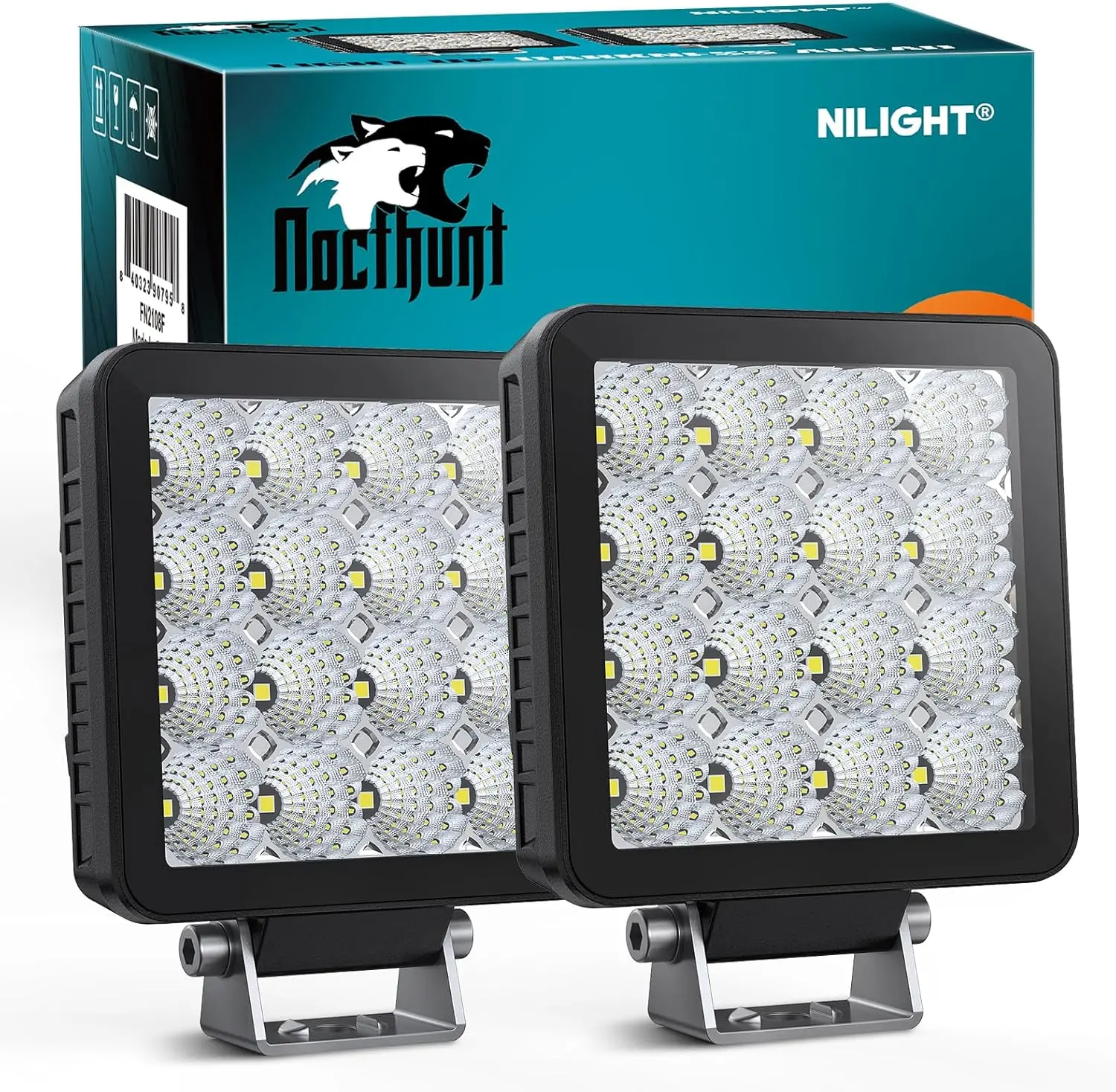 Nilight Led Light Pods 2PCS 4Inch 16LED Flood Beam Square Driving Work Lights Built-in EMC Super Slim Offroad Lights Side Light Ditch Lights for Tractor Truck Motorbike Boat ATV truck light, Led Car Lights