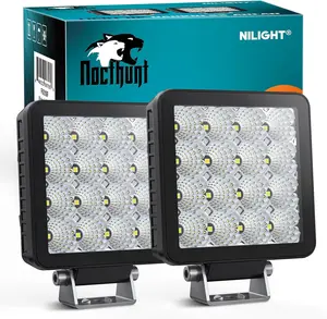 Nilight Led Light Pods 2PCS 4Inch 16LED Flood Beam Square Driving Work Lights Built-in EMC Super Slim Offroad Lights Side Light Ditch Lights for Tractor Truck Motorbike Boat ATV truck light
