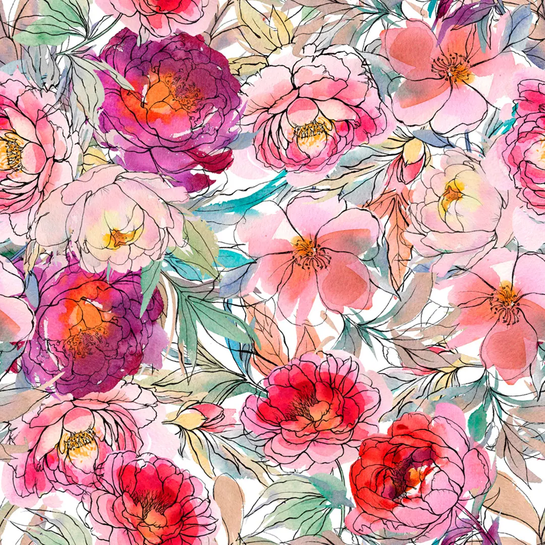 Watercolor Peonies – 100% Quilting Cotton Fabric by the Yard