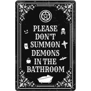 Aluminum Halloween Please Do Not Summon Demons In The Bathroom Sign Funny Dark Humor Goth Witchy Wall Decor for Home Bathroom Decorations