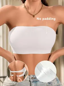 Women's Plain Color Underwear Strapless Bralette, Comfortable Soft Seamless Design, Natural Skin-Fit, No Steel Cup, Everyday Wear