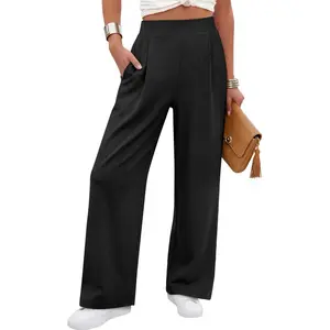 Womens Pants Wide Leg Waffle Knit Casual Stretchy Work Dress Pants 2026 Pull on Business Slacks Trousers Outfits