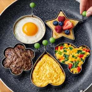 4 Pack Egg-frying mold, Pancake Molds for Griddle – Stainless Steel Heart Shaped Pancake Mold Set with Ring, Star, Cloud Fun Shapes – Fried Egg Molds for Omelets, Cookie Cutting & Creative Breakfast Preparation