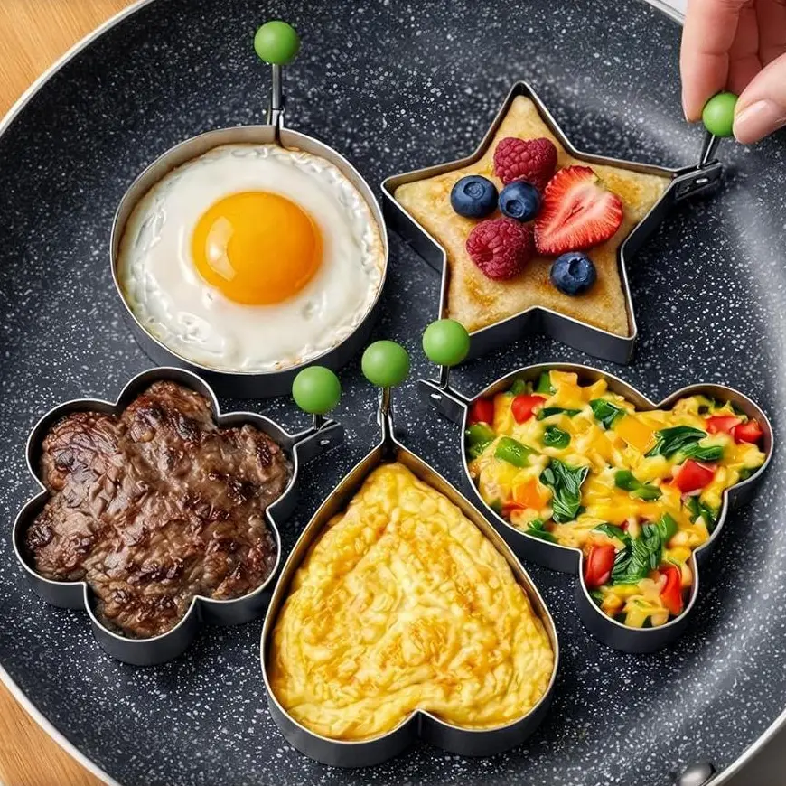 4 Pack Egg-frying mold, Pancake Molds for Griddle – Stainless Steel Heart Shaped Pancake Mold Set with Ring, Star, Cloud Fun Shapes – Fried Egg Molds for Omelets, Cookie Cutting & Creative Breakfast Preparation