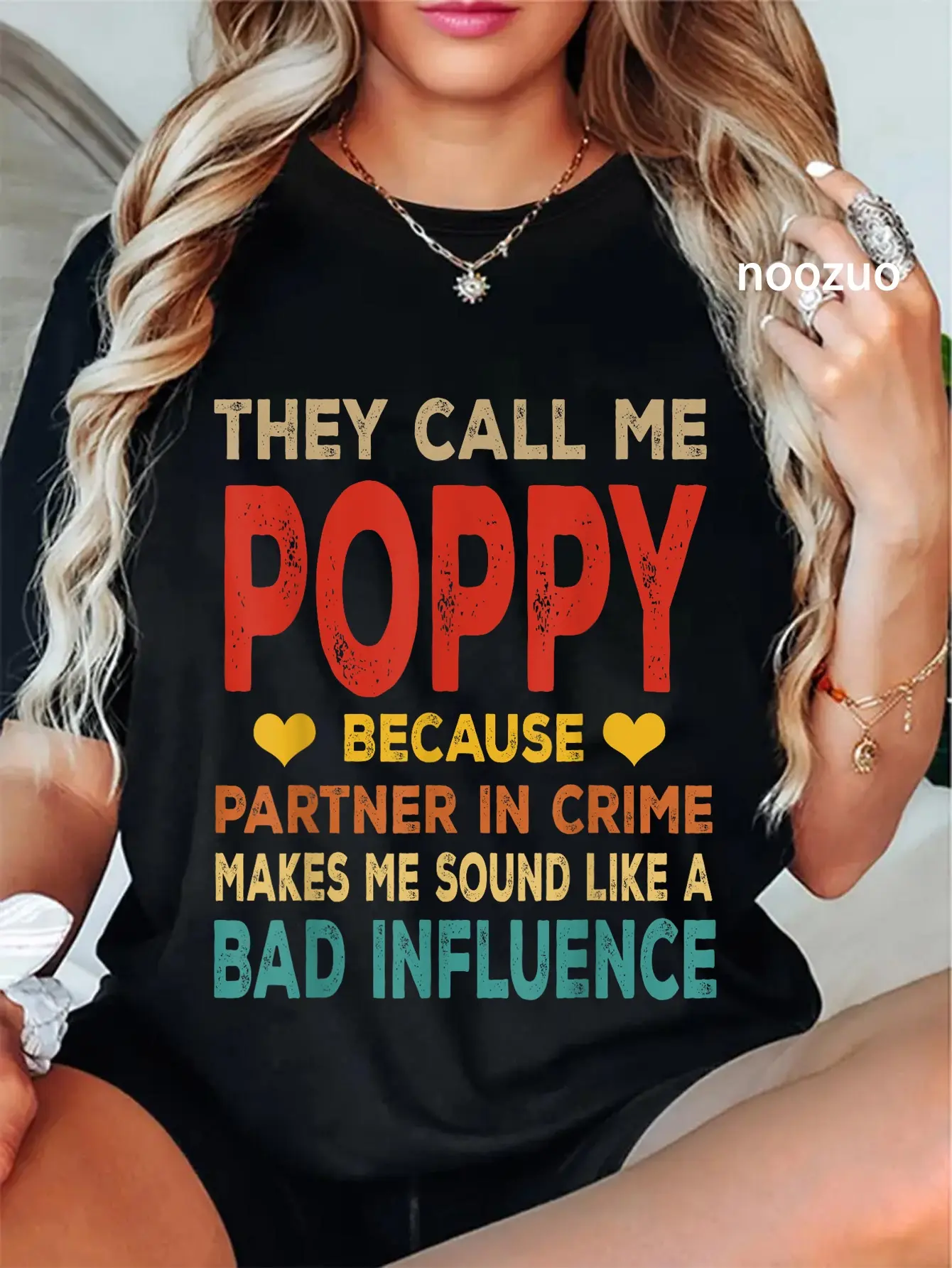 Women's 100% Cotton Short-Sleeve Round Neck Graphic T-Shirt, Unisex Vintage "They Call Me Poppy" Everyday Streetwear for Father's Day, Shortsleeve, Top, Tshirt, Casual