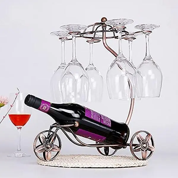 Countertop Wine Glass Holder - Freestanding Tabletop Stemware Storage Rack Metal Glasses Display Rack Black with 6 Hooks-Perfect for Home Kitchen Decor & Kitchen Storage Rack
