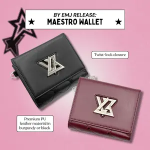 Maestro-Inspired K-pop Wallet with Photocard Slot, Premium PU Leather, Black, Burgundy, Turn-lock, Sleek, Minimalist