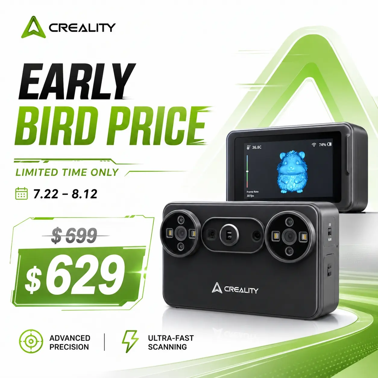 Creality Pika 3D Scanner Portable Mini Scanner 0.03mm High Accuracy 110FPS high Speed Scan Generate 3D Models