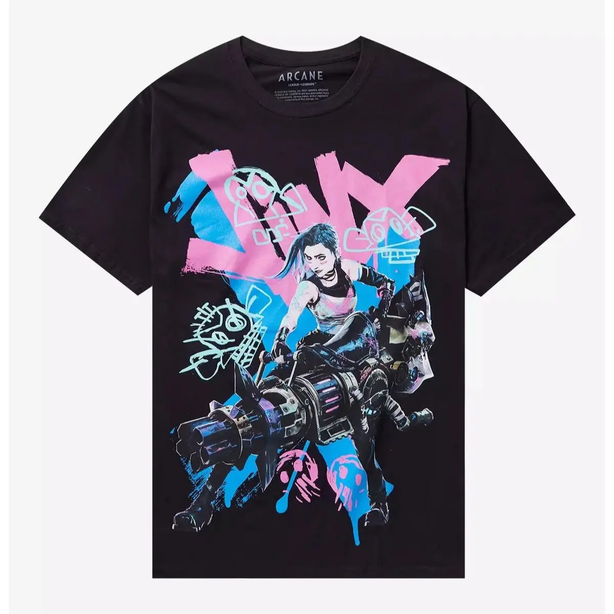 Arcane Jinx Graffiti Jumbo Graphic Tee | League of Legends Arcane T-Shirt | Vintage Anime Style Unisex Cotton Shirt | Y2K Streetwear | Gamer Fan Gift