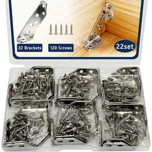 22-Pack Stainless Steel L Bracket with 120 count Self-Tapping Screws, Universal Triangular Support Corner Bracket for  Furniture, L Brackets for Shelves, Drawers, Cabinets, Tables, and Chairs