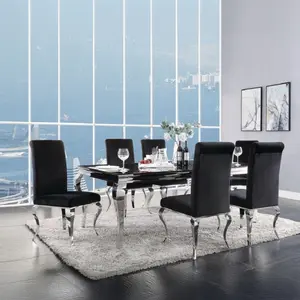 Acme 62070-72 Fabiola 7-Piece Dining Table Set with Chrome Metal Frame & Black Glass Top Includes 1 Table & 6 Chairs Modern Design for Versatile Dining Settings