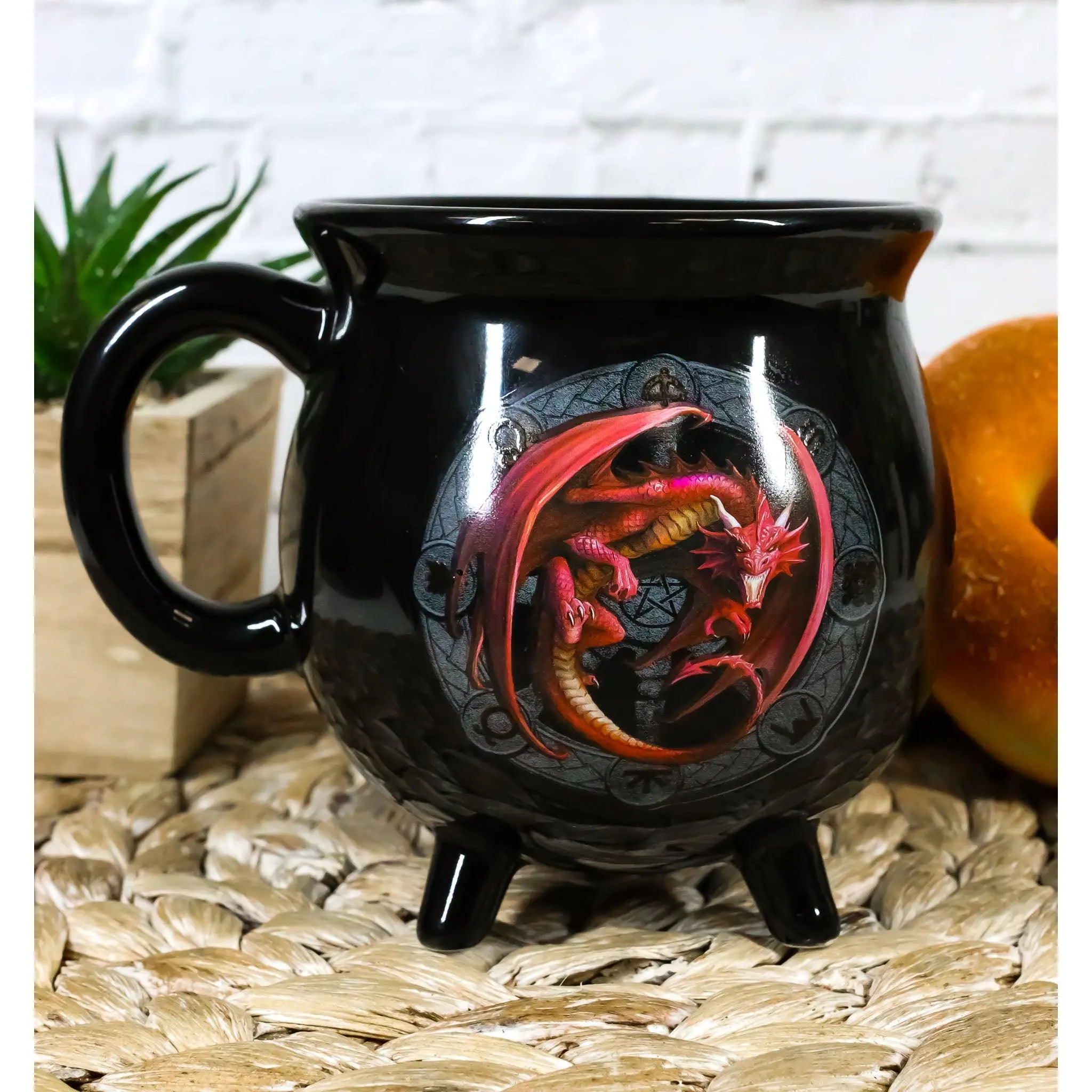 Wicca Sabbats Wheel of The Year Lammas Dragon Heat-Color Changing Pottery Porcelain Cauldron Mug, Gothic Beverage Cup for Wicca Enthusiasts