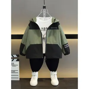 Kids' Unisex Polyester Workwear Jacket - Middle-Older Age Group, Spring-Autumn New Style, English Design-Inspired, Stylish Versatile Outerwear